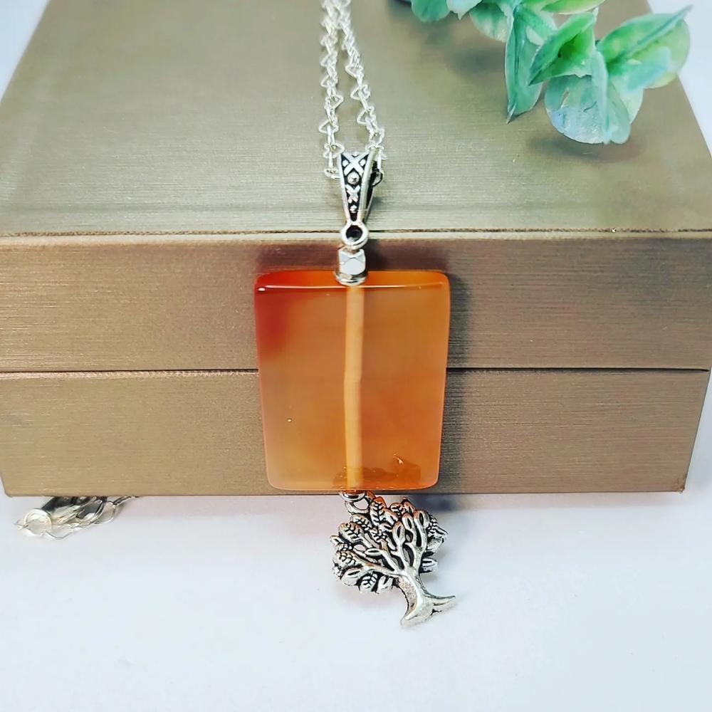 Orange Agate, Tree of Life charm Pendant